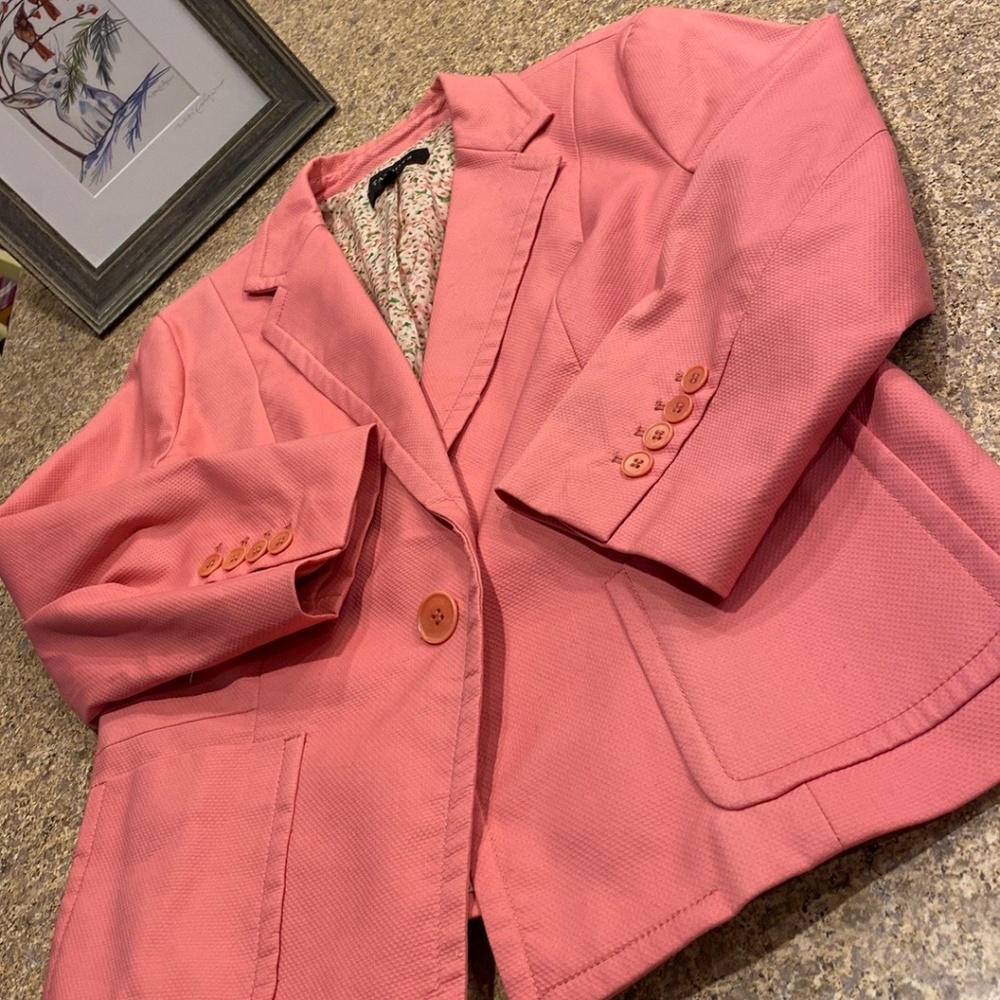 Talbots Pink Floral Lined Blazer Jacket 14